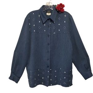 VTG CL/CK Top jacket emb nautical blue white long sleeves button up Sz 12 EUC